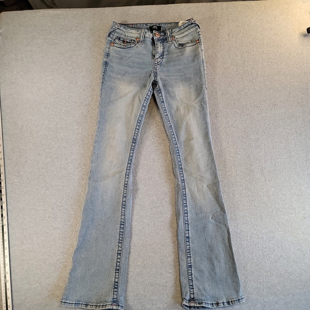 True Religion Becca Mid Rise Bootcut Jeans Light Wash Pink Stitch Size 26 - Picture 2 of 11